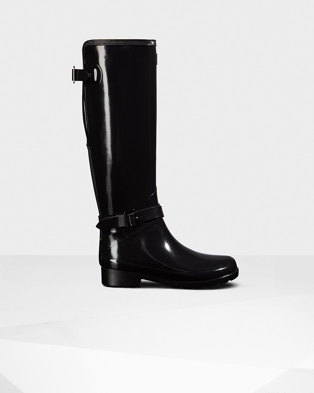 Galochas Altas Hunter Feminina Pretas - Refined Adjustable Gloss - 31KAHNDFL
